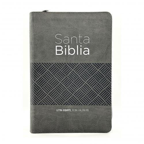 Biblia RVR1960 Imitacion Piel, Tamaño Manual, Cierre e Indice, Negro/Gris Geomet