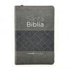 Biblia RVR1960 Imitacion Piel, Tamaño Manual, Cierre e Indice, Negro/Gris Geomet