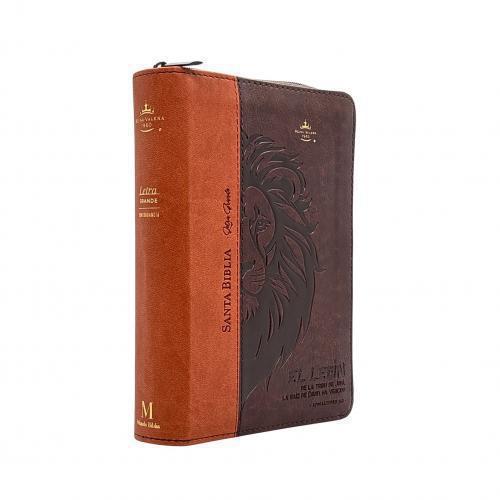 Biblia RVR1960, Imitacion Piel, Tamaño Compacta Con Cierre e Indice, Cafe/Leon
