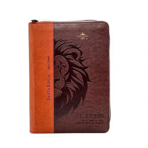Biblia RVR1960, Imitacion Piel, Tamaño Compacta Con Cierre e Indice, Cafe/Leon