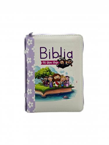 Biblia para Niños Reina-Valera 1960 “Mi Gran Viaje” en color lila con flores