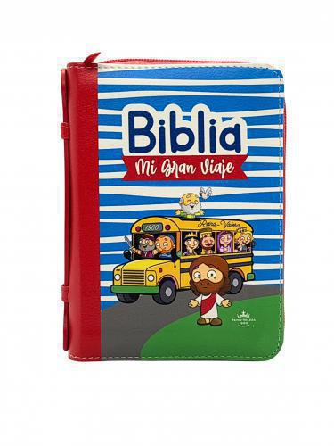 Biblia para Niños Reina-Valera 1960 “Mi Gran Viaje” -  Tono rojo con rayas azule