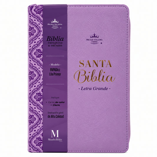 Biblia Reina Valera 1960 Tamaño Manual Con Cierre - Lila Primor