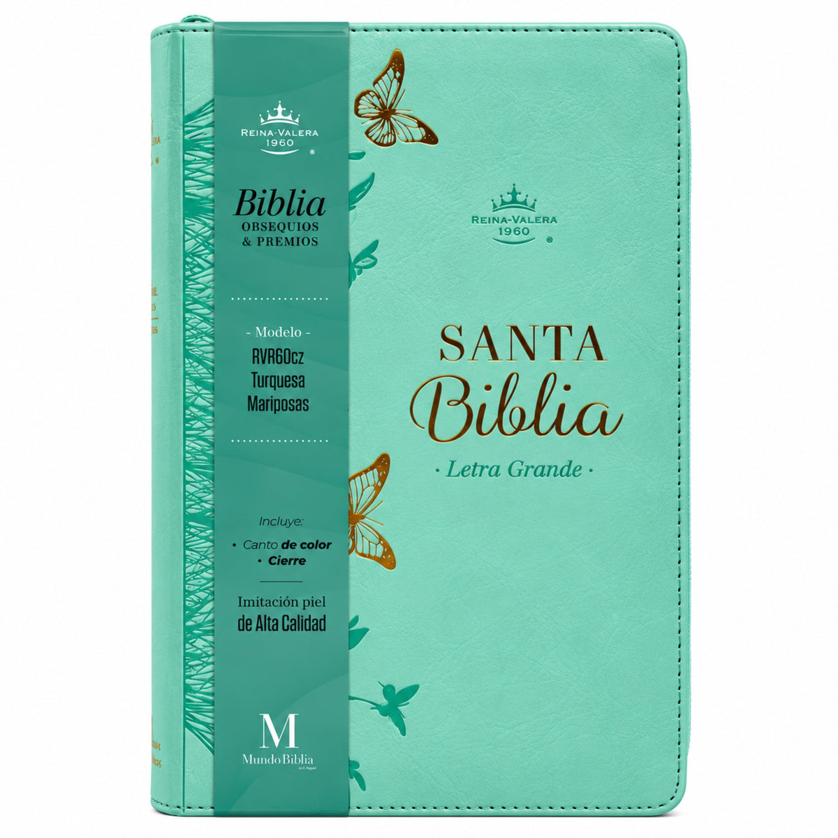 Biblia Reina Valera 1960 Tamaño Manual Con Cierre - Turquesa Mariposas