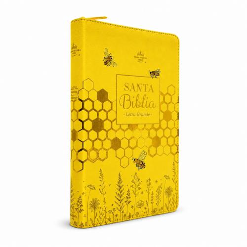 Biblia RVR1960 Obsequios y Premios Imitacion Piel Amarillo Abejas Con Cierre