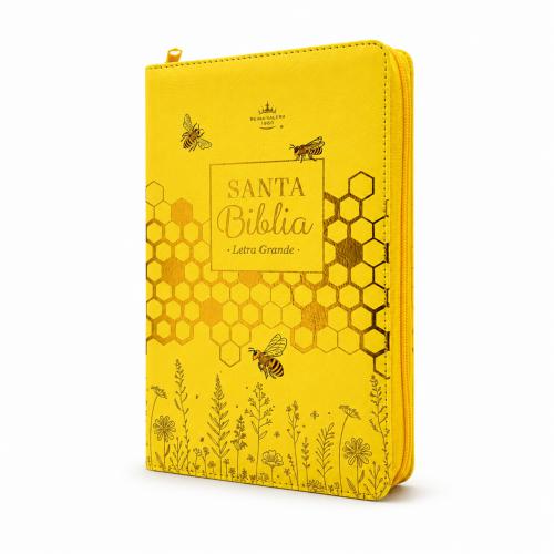 Biblia RVR1960 Obsequios y Premios Imitacion Piel Amarillo Abejas Con Cierre