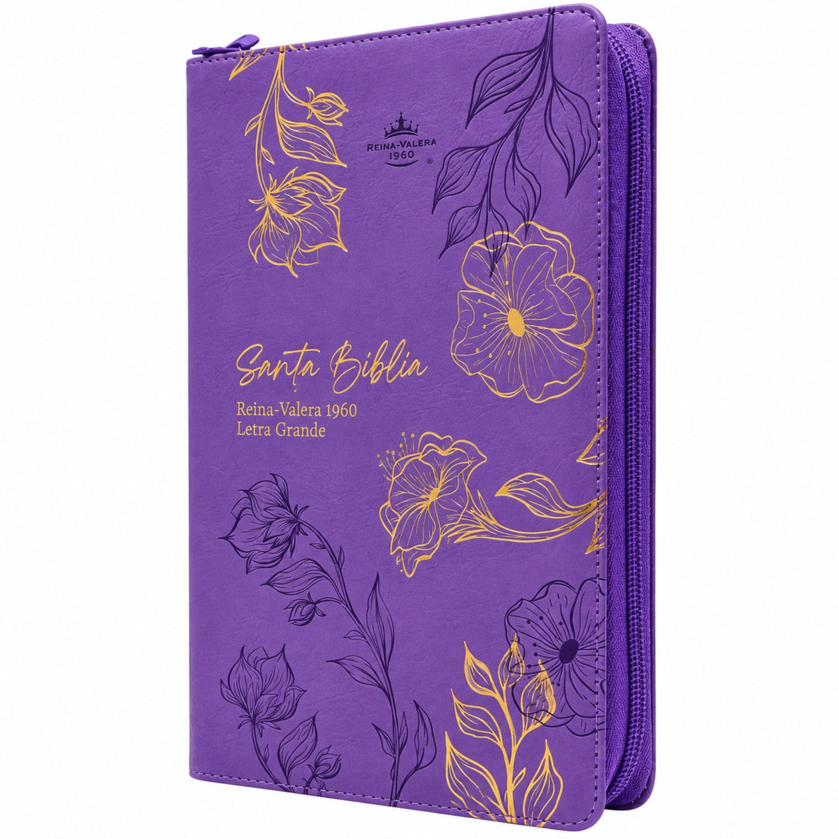 Biblia Reina Valera 1960 Tamaño Manual Con Cierre - Morado con flores