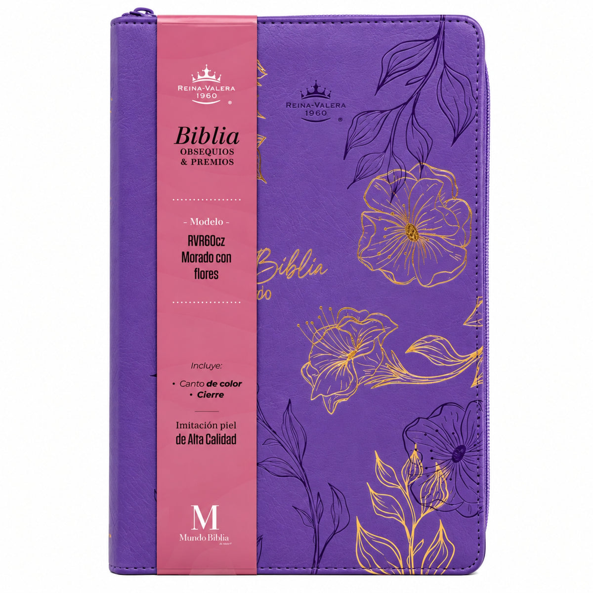 Biblia Reina Valera 1960 Tamaño Manual Con Cierre - Morado con flores