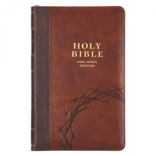 Biblia KJV Tamaño Manual, Imitación Piel Color Cafe, Diseño Corona de Espinas, C
