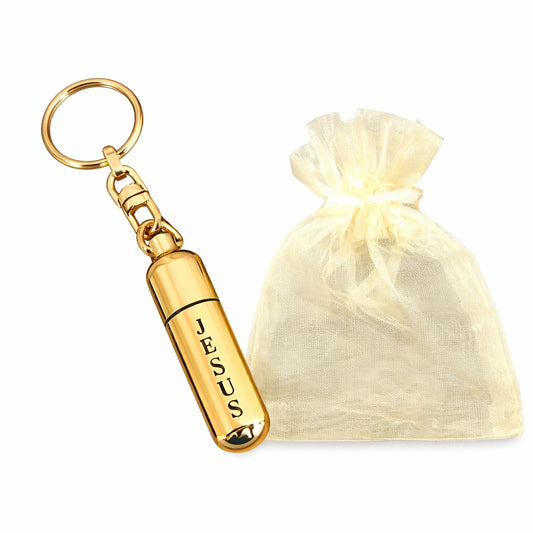 Llavero con aceite para unjir dorado - Jesus