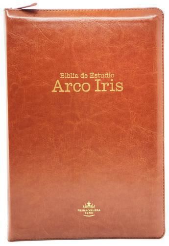 Biblia de Estudio Arco Iris RVR1960, Sentipiel Color Cafe Con Bolsillo,  Cierre e Índice, Incluye Lente de Aumento