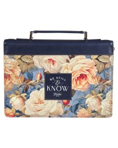 Forro para Biblia, Tamaño Extra Grande - Be Still Serene Roses Blue