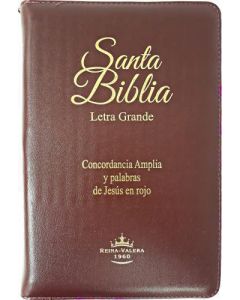Biblia RVR1960 Tamaño Manual Letra Grande Con Cierre e Indice en Imitacion Piel, Color Vino, Canto Dorado