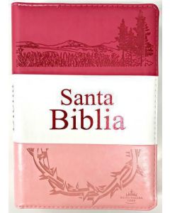 Biblia RVR1960 Tamaño Manual Letra Grande Con Cierre e Indice en Imitacion Piel, Color Tres Tonos Rosa y Blanco, Canto Plateado