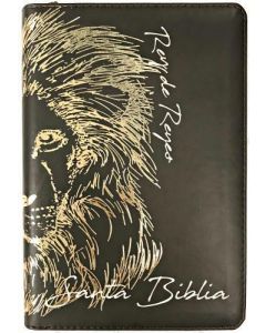 Biblia RVR1960 Tamaño Manual Letra Grande Con Cierre e Indice en Imitacion Piel, Color Cafe Oscuro Diseño Leon, Canto Dorado