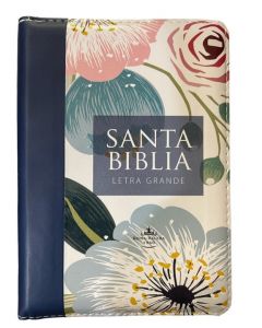 Biblia RVR1960 Tamaño Compacto, Cubierta Sintetica, Diseño Azul Flores Con cierre e Indice