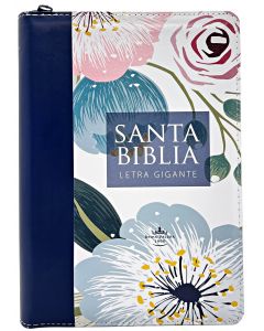 Biblia RVR1960 Tamaño Manual, Cubierta Sintetica, Diseño Azul Flores Con cierre e Indice