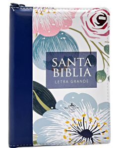 Biblia RVR1960 Tamaño Gigante, Cubierta Sintetica, Diseño Azul Flores Con cierre e Indice