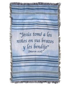 Cobija Para Niños Azul Con Texto Biblico Marcos 10.16