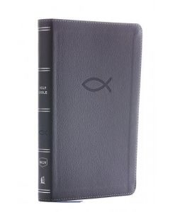 Biblia NKJV (ingles) Tamaño Manual, Sentipiel Color Gris,Ultra Delgada, Edicion Juvenil