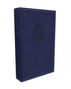 Biblia NKJV Tamaño Manual, Sentipiel Color Azul, Diseño Leon, Canto Blanco