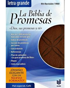 Biblia RVR60 Promesas Piel Especial Cafe Letra Grande Tamaño Grande Indice