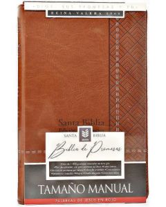 Biblia RVR1960 Tamaño manual, sentipiel color cafe, con indice y cierre