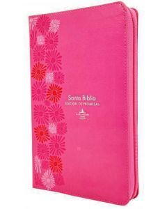 Biblia RVR1960 Edicion Promesas, Tamaño Manual, Imitacion piel, Color Rosal con Cierre e Indice