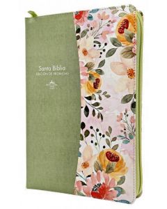 Biblia RVR1960 Edicion Promesas, Tamaño Manual, Imitacion piel, Diseño Floral con Cierre e Indice