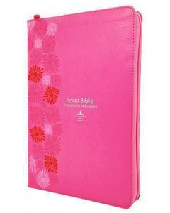 Biblia RVR1960 Edicion Promesas, Tamaño Gigante Imitacion piel, Color Rosa con Cierre e Indice