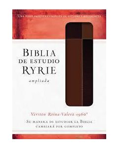 Biblia RVR60 Ryrie Estudio Ampliada Piel Italiana Cafe Tamaño Grande Indice Charles Ryrie
