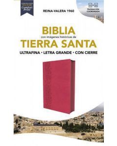Biblia RVR1960 Imagenes Tierra Santa,.Tamaño Manual, Imitacion Piel, Color Rosa, Ultrafina, Letra Grande, Con Cierr