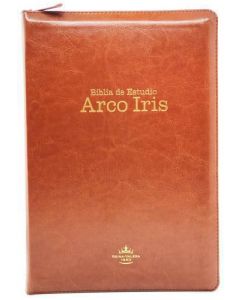Biblia de Estudio Arco Iris RVR1960, Sentipiel Color Cafe Con Bolsillo, Cierre e Índice, Incluye Lente de Aumento