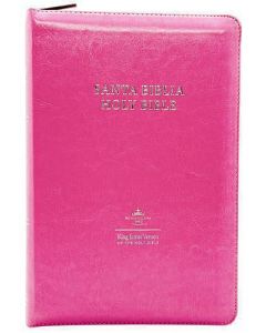 Biblia RVR60 KJV Bilingue Imitacion Piel, Color Rosa, Cierre e Indice