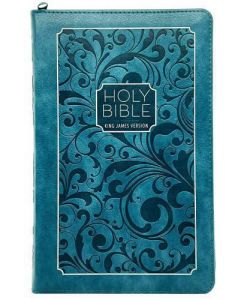 Biblia KJV (ingles), Tamaño Manual, Imitacion Piel, Color Turquesa Con Cierre