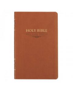 Biblia KVJ (ingles) tamano manual, imitacion piel, color cafe.