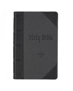 Biblia KJV (ingles) tamaño manual, imitacion piel, color gris y negro, con indice, canto plata