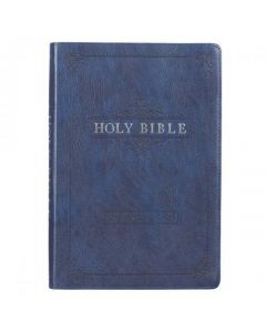 Biblia (KJV) King Jame Version, Tamaño Grande, Diseño Thinline, Imitacion Piel Color Azul Con Indice, Canto Plata