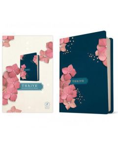 Biblia Devocional Thrive NLT (ingles) Tamaño Manual, Pasta Dura Color Azul, Diseño de Flores