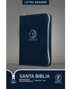 Biblia NTV (nueva traduccion viviente) Imitacion piel, color azul, con cierre, canto blanco