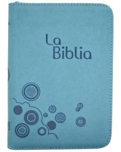Biblia TLA (Traduccion Lenguaje Actual) Tamaño Compacta, Imitacion Piel, Color Aqua, Cierre, Canto Plata