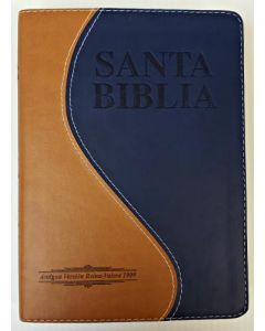 Biblia RVR09 Tamaño Manual, Letra Grande, Imitacion Piel, Color Marron y Azul Oscuro, Canto Dorado