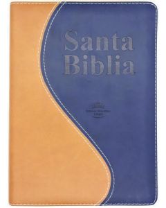 Biblia RVR1960 Tamaño Manual, Senti Piel, Duo Tono Marron y Azul, Canto Dorado