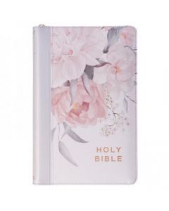 Biblia KJV Coleccion Deluxe, Imitacion Piel, Color Gris / Floral, Tamaño Manual Con Cierre e Indice