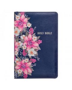 Biblia KJV, Tamaño Manual, Imitacion piel, Color Azul/Floral, Con Cierre e Indice