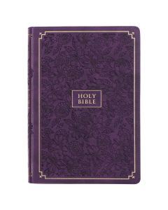 Biblia KJV Imitacion Piel, Color Morado, Tamaño Grande con Indice, Diseño Floral