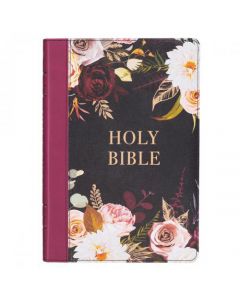Biblia KJV Imitacion Piel, Tamaño Gigante, Color Burgundy Floral con Indice