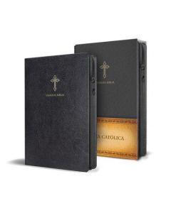 Biblia Catolica (Biblias de las Americas) Tamaño Compacto, Semipiel, Color Negro, Con Cierre, Cruz en Portada