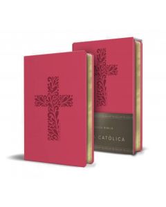 Biblia Catolica (Biblias de las Americas) Tamaño Compacto, Semipiel, Color Fucsia, Cruz en Portada