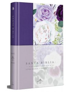 Biblia RVR1960 Tamaño manual, pasta dura, diseño floral, color morado con imagenes de Tierra Santa